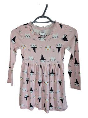 Hanna Andersson Halloween Rib Knit Dress Pink Magic Cats Size 6/7 Years